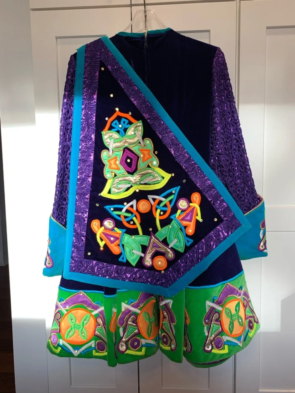 Girls Multicolor Irish Dance Dress Costume Long Sleeve With Bloomers